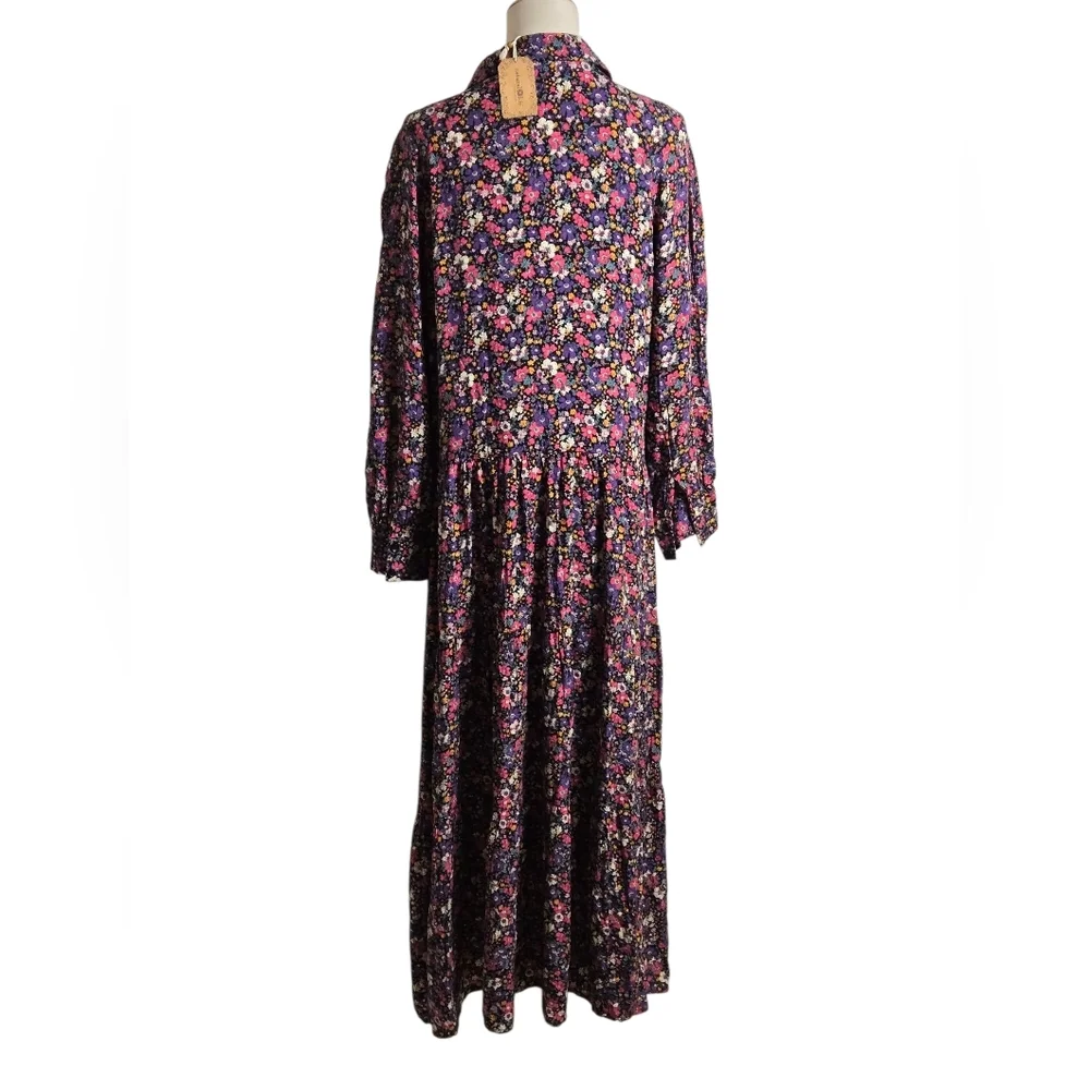 Natural Life Black Floral Long Sleeve Maxi Dress NWT - Picture 5 of 8